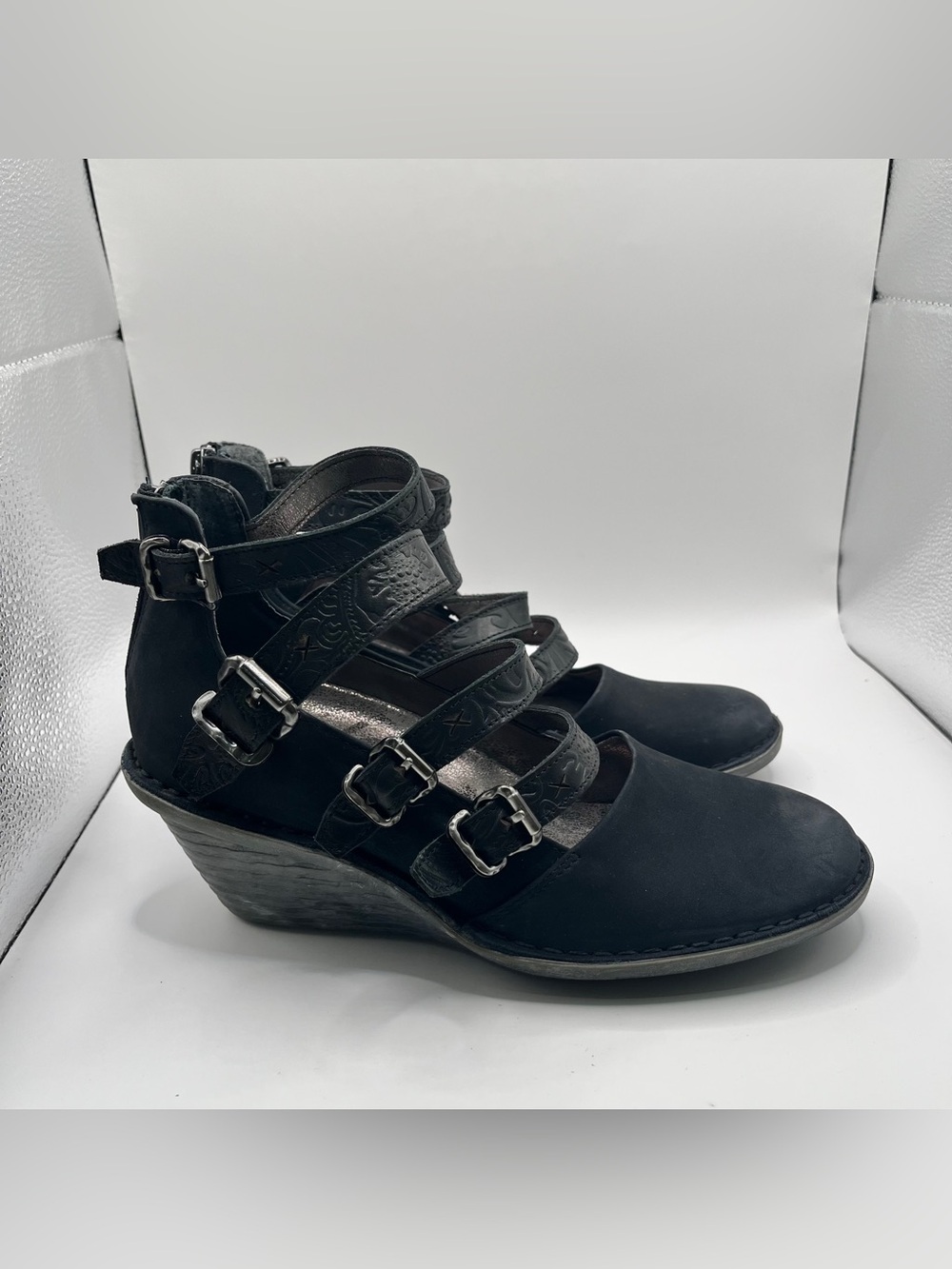 OTBT Mary Jane Biker Wedge  black size 7 buckle distressed EUC